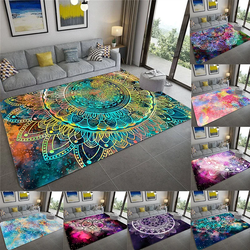 

Floor Mat Home Carpet Colorful Star Sky Mandala Large Area Rug For Living Room Girl Bedroom Doormat Decor Flannel Chambre Femme