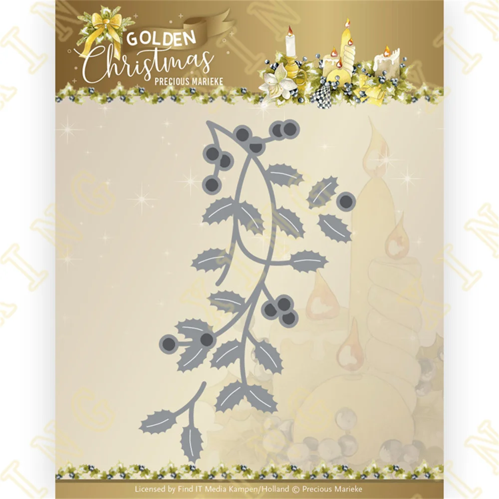 

Christmas Holly Branch Metal Cutting Dies for Diy Scrapbooking Paper Diary Decoration Manual Handmade for 2022 Embossing New