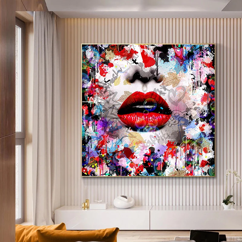 

Girl Sexy Red Lips Abstract Graffiti Wall Art Canvas Painting Cuadros Poster and Prints Wall Pictures for Living Room Home Decor