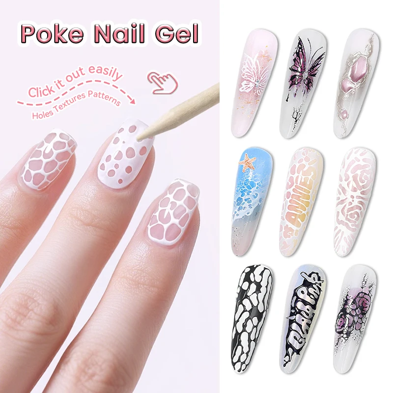 Фото LILYCUTE 8 мл Белый Черный Nail Poke Клей для дизайна ногтей Пузырьковый узор океанской волны Полая живопись Художественный гель Скульптурный замачиваемый лак №5