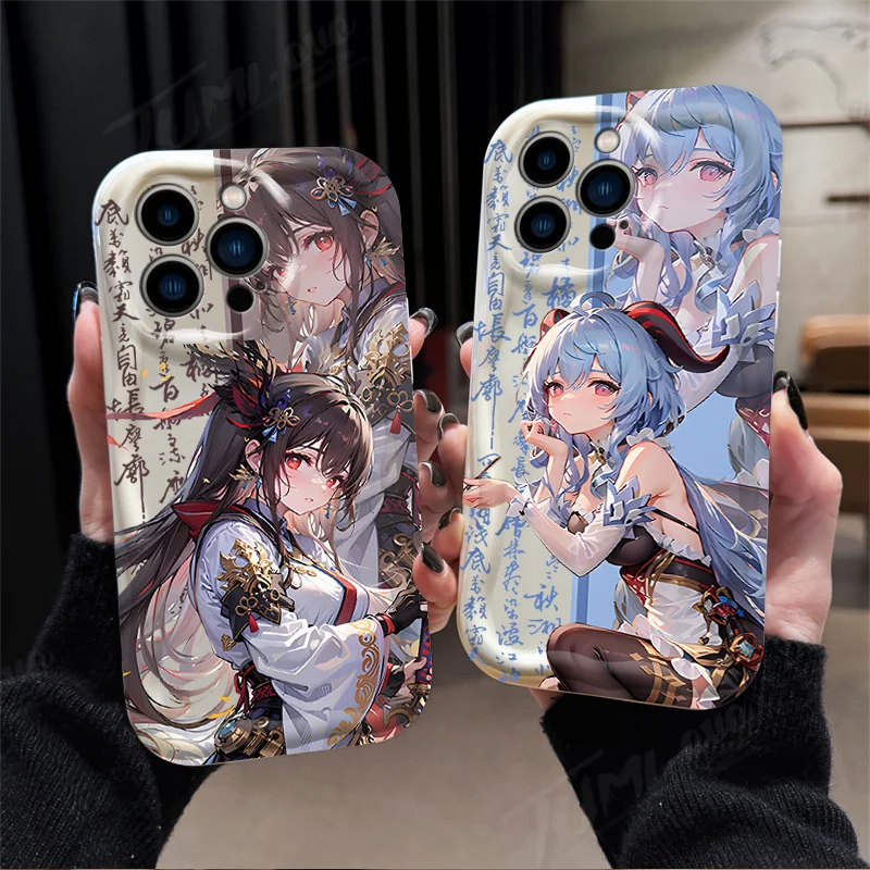 Чехол для телефона Genshin Impact Hu tao Ganyu Wave iPhone 15 14 13 12 11 Pro Max X XR XS 8 7 6 6S Plus SE 2020 прозрачный