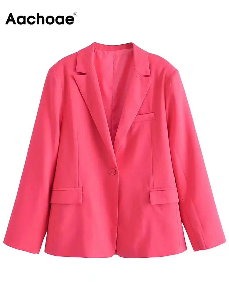 

Aachoae Elegant Office Wear Solid Blazer Suits Women Fashion Notched Collar Long Sleeve Coats With Pockets Ladies Rose Blazer