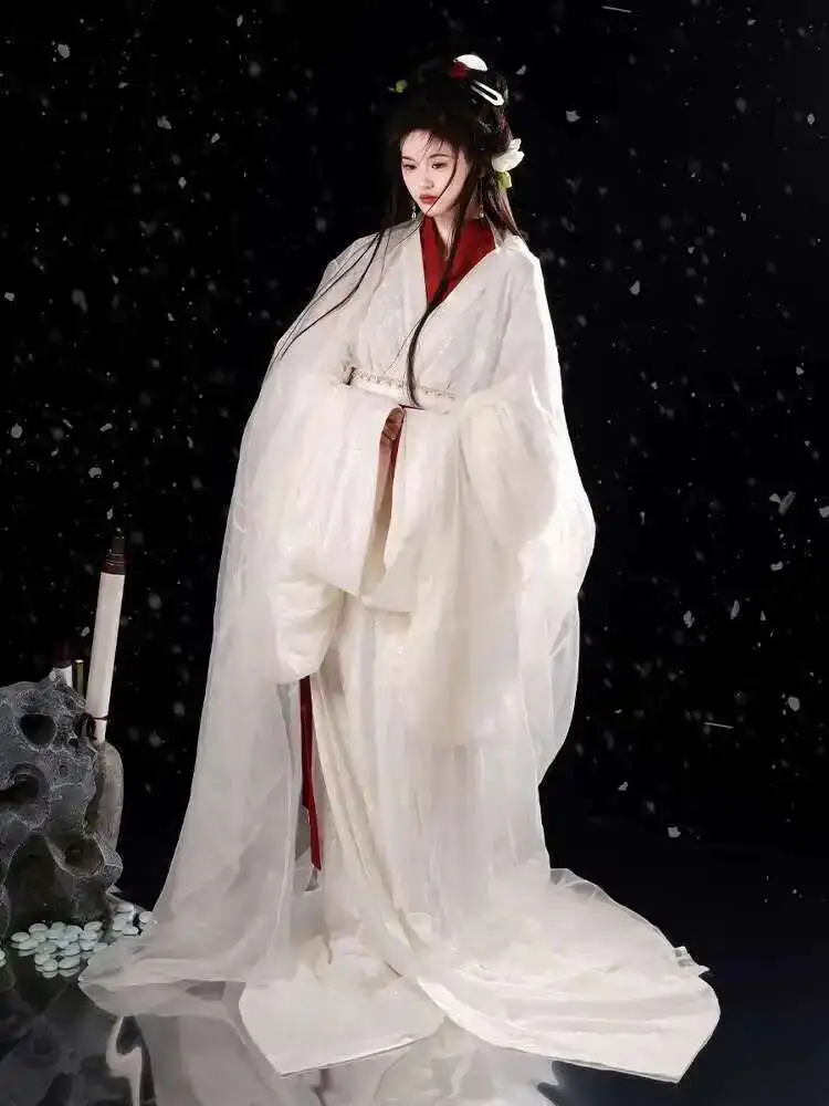 Фото Новый стиль {Wenji} Hanfu Warring States Robe Restoration Красный и белый кружевной двухслойный весенне-осенне-зимний вечный №4