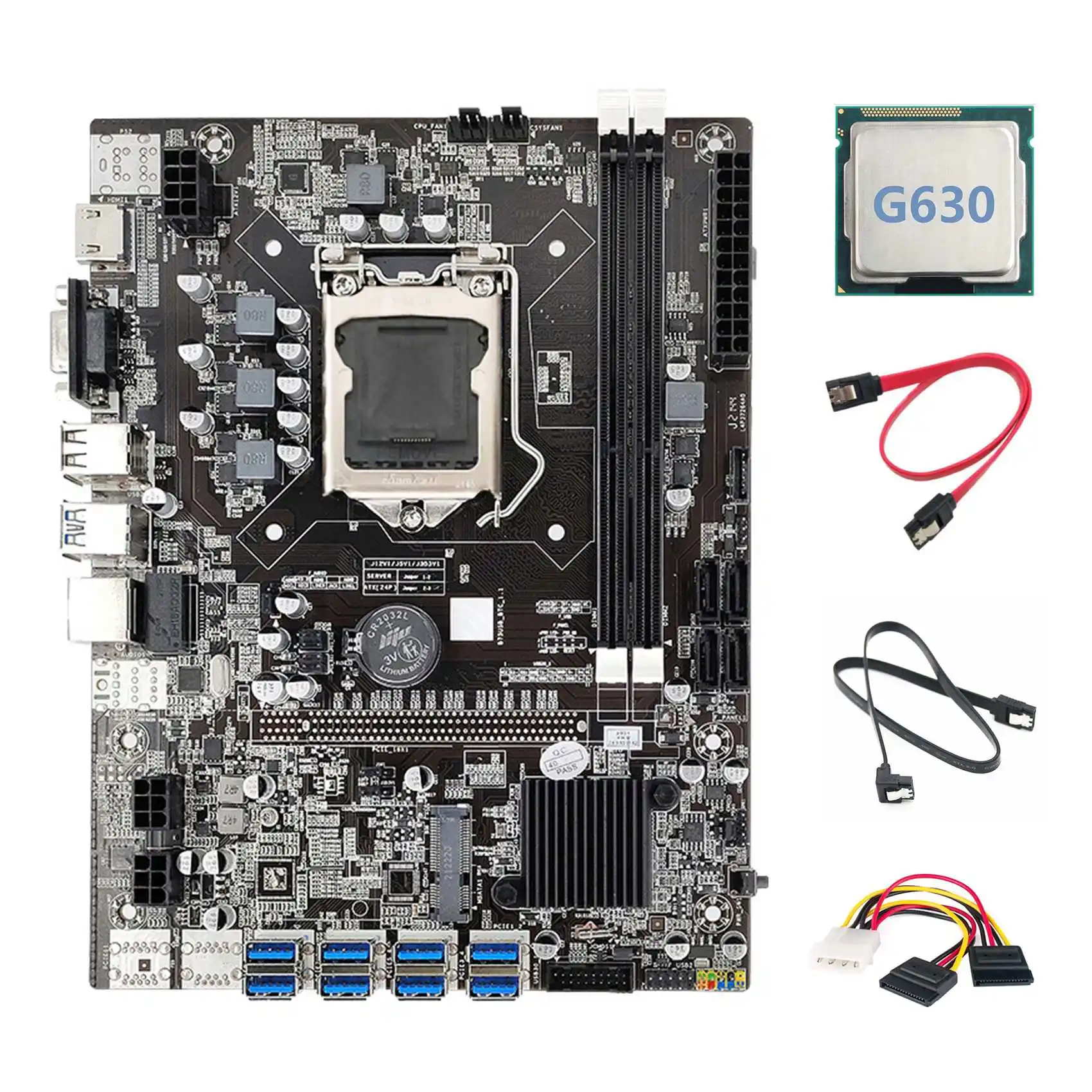 

B75 ETH Mining Motherboard 8XUSB Adapter+G630 CPU+2XSATA Cable+4PIN to SATA Cable LGA1155 B75 USB Miner Motherboard