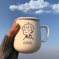 460ml creative simple couple ceramic cup with lid spoon cute girl boy household water cup milk up cartoon cute cup japan style