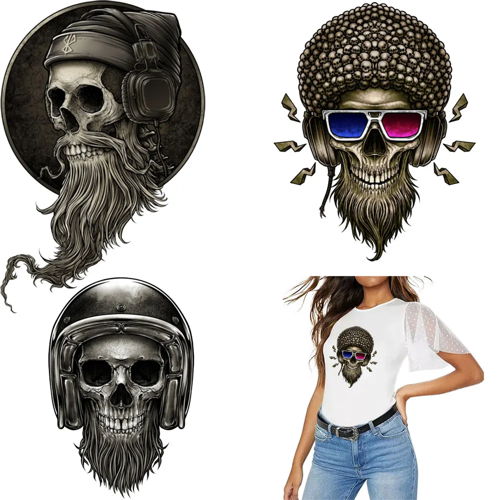 

Heat Transfer Thermal Sticker DIY T-Shirts Decals Iron on Paches Stripes Iron on Transfer Punk Patches for Clothing Rock Skull