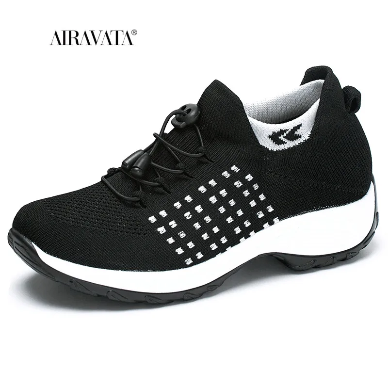 Sneakers Women Walking Shoes Platforms Increasing Height Breathable Comfortable Tennis Shoes Slip-on Anti-slip Tenis Feminino