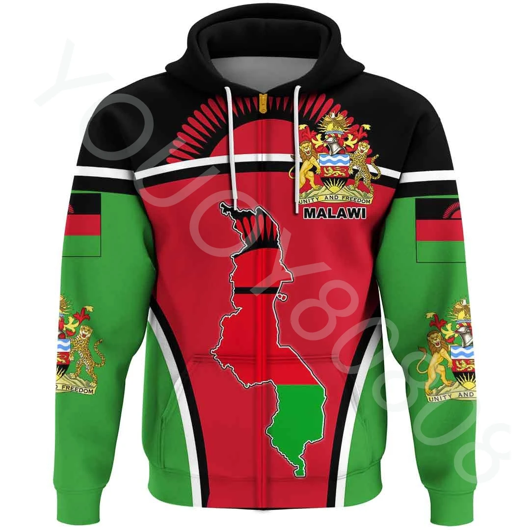 

Men's Sweater 3D Print African Region Malawi Event Flag Hoodie Retro Harajuku Casual Sportswear Zip Hoodie