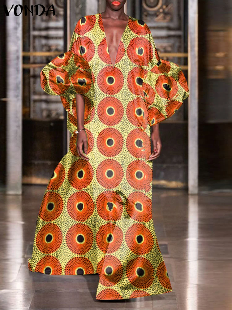 Плюс размер 5XL VONDA богемное длинное платье макси 2024 элегантный сарафан с принтом