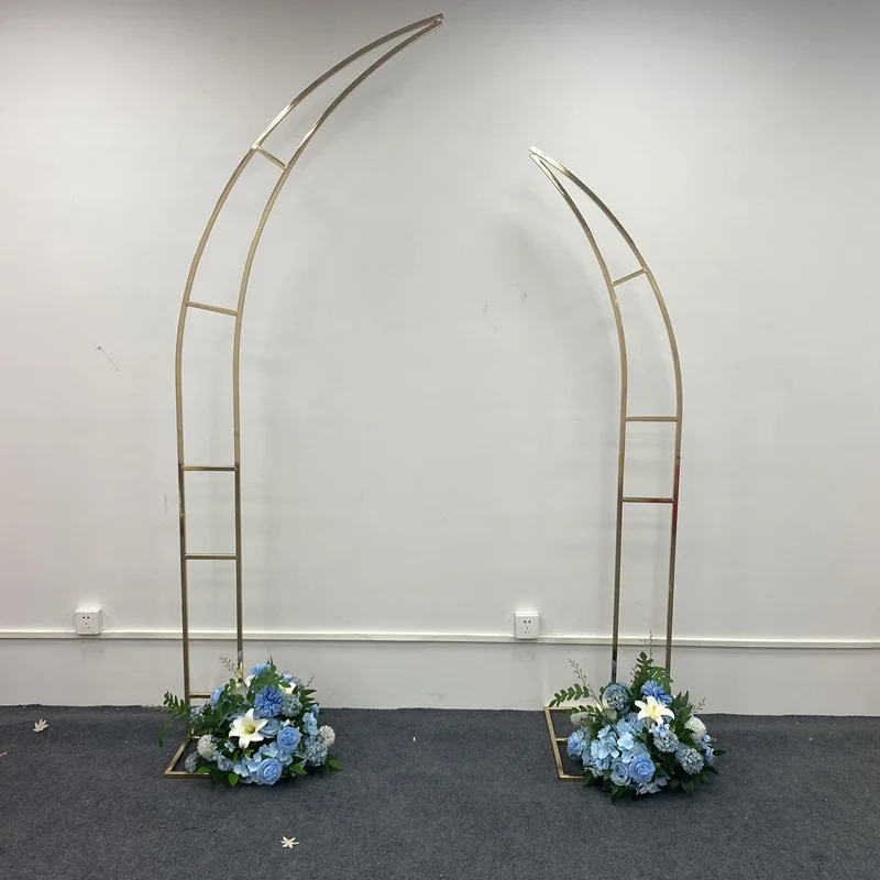 

2Pcs Wedding Arch Square Backdrop balloon Stand Background Shiny Metal Gold Plating Outdoor Artificial Flower Door Shelf Frame
