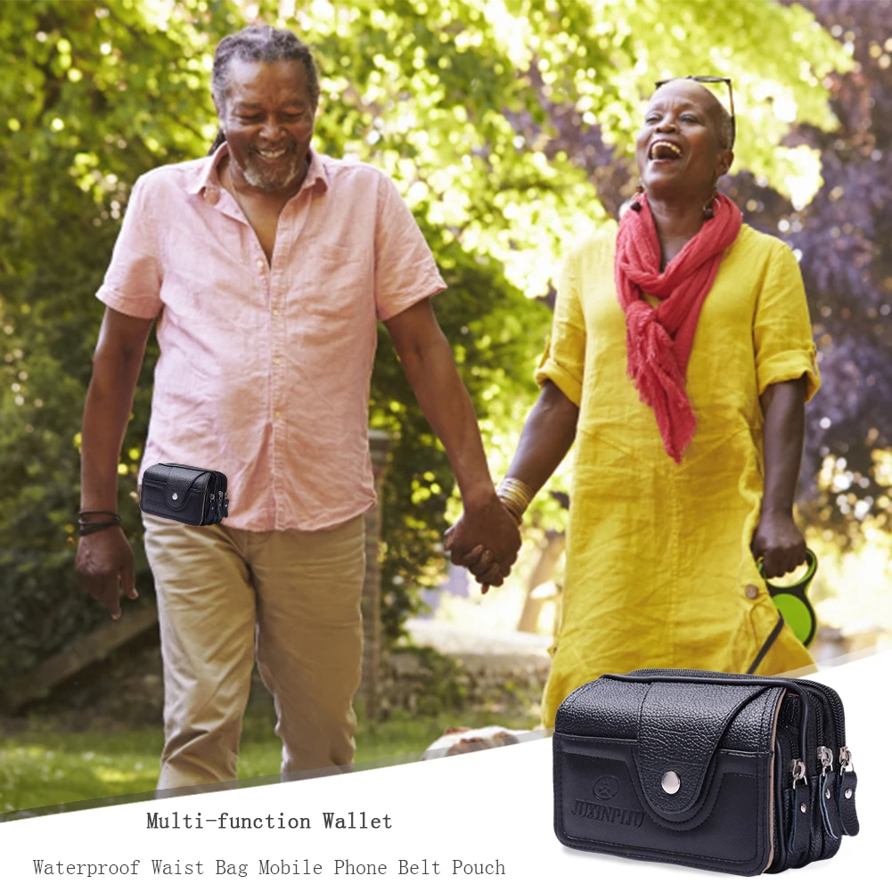 

Men PU Leather Waterproof Waist Bag Mobile Phone Belt Pouch Multifunction Wallet