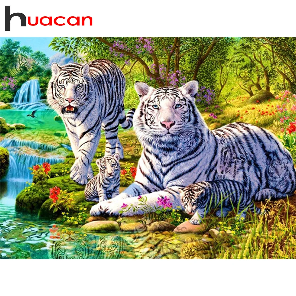 

Набор для алмазной вышивки «Тигр» Huacan, мозаика из квадратных/круглых страз, картина с животными, украшение для дома