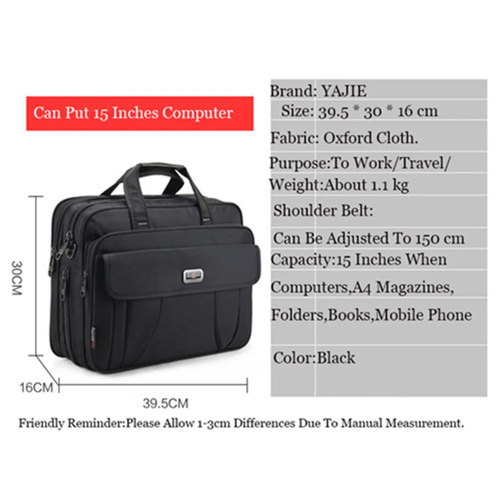 Large Black Briefcase Business Men Shoulder Bags 15.6 Inches Laptop Computer Bag Male Waterproof Travel Handbags Office Work Bag