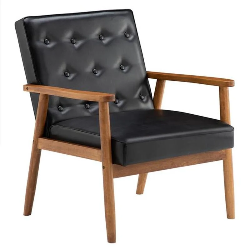 

(75 x 69 x 84)cm Retro Modern Wooden Single Chair,Black PU