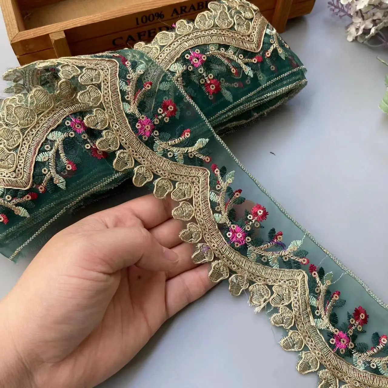 Новинка 1 ярд зеленый широкий этнический стиль вышивка кружевные аксессуары