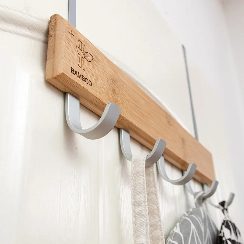 

Bamboo Home Storage Organization Hooks Bedroom Door Hanger Clothes Hanging Rack Holder Hooks for Bags Towel 5hook
