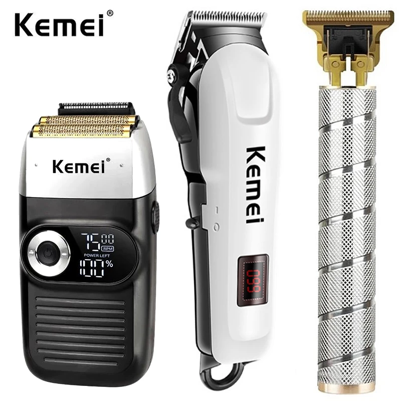 

Kemei Professional Barber Hair Clipper Rechargeable Electric Finish Cutting Machine Beard Trimmer Shaver Cordless Corded