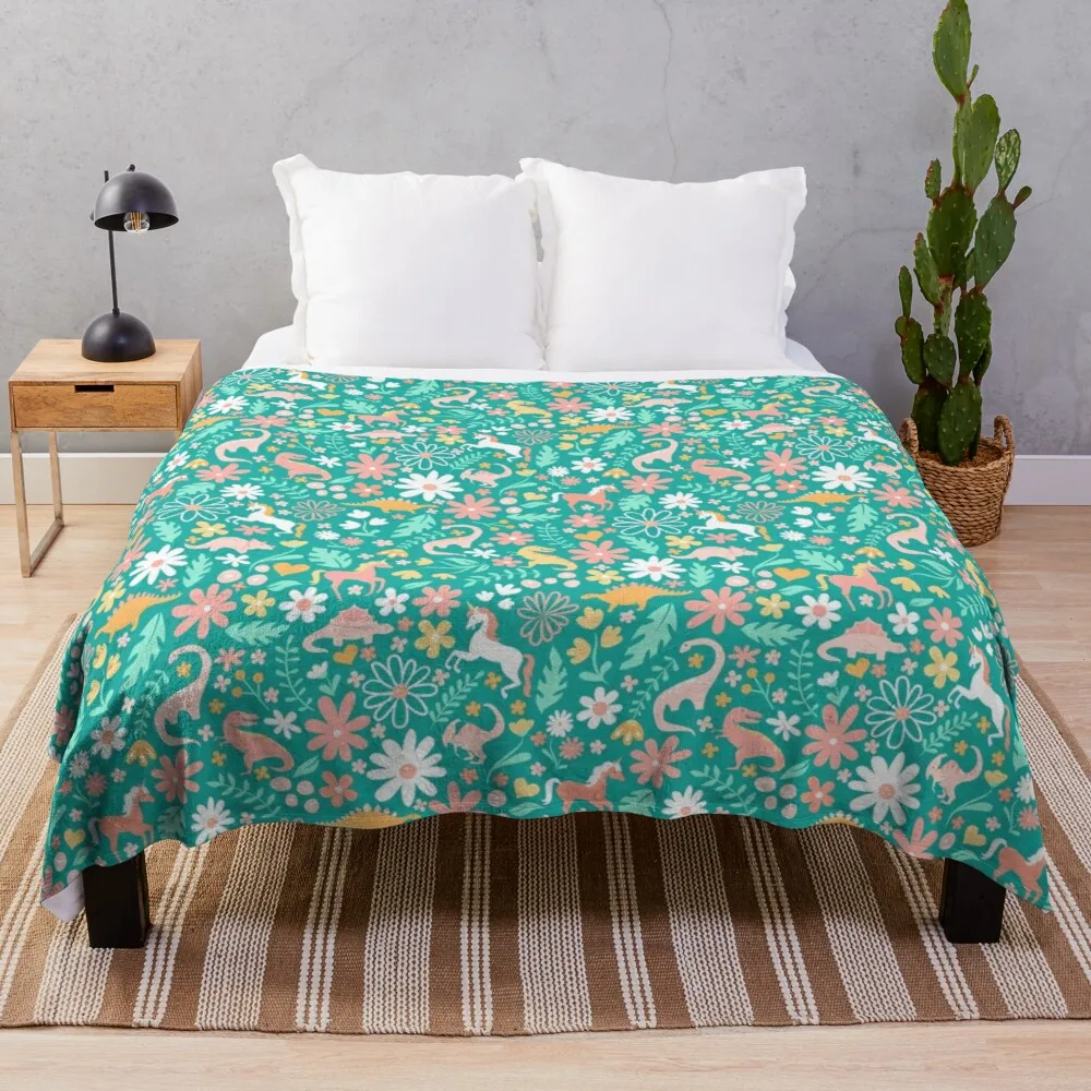 

Dinosaurs + Unicorns in Teal Throw Blanket Luxury St Blanket