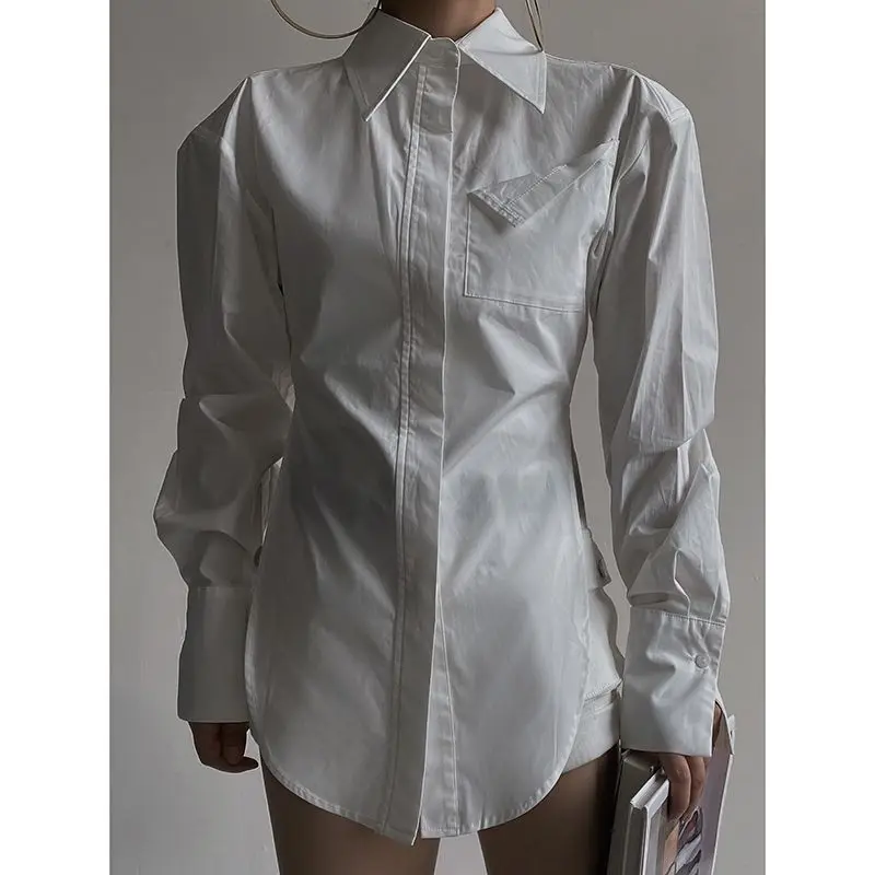 

HOUZHOU Elegant White Shirts Women Youth Long Sleeve Office Ladies Tunic Blouses Korean Fashion Alt Aesthetic Streetwear Vintage