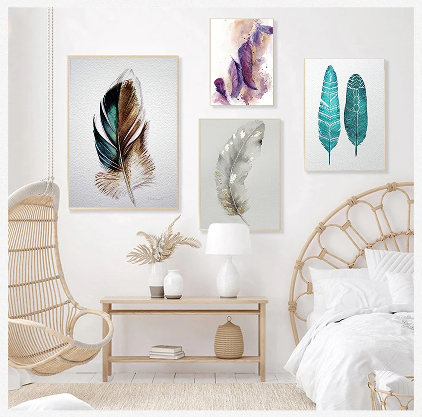 

And Prints Wall Decor Pictures for Living Room Decoration Frameless Laeacco Feather Poster Wall Art Canvas Painting Posters