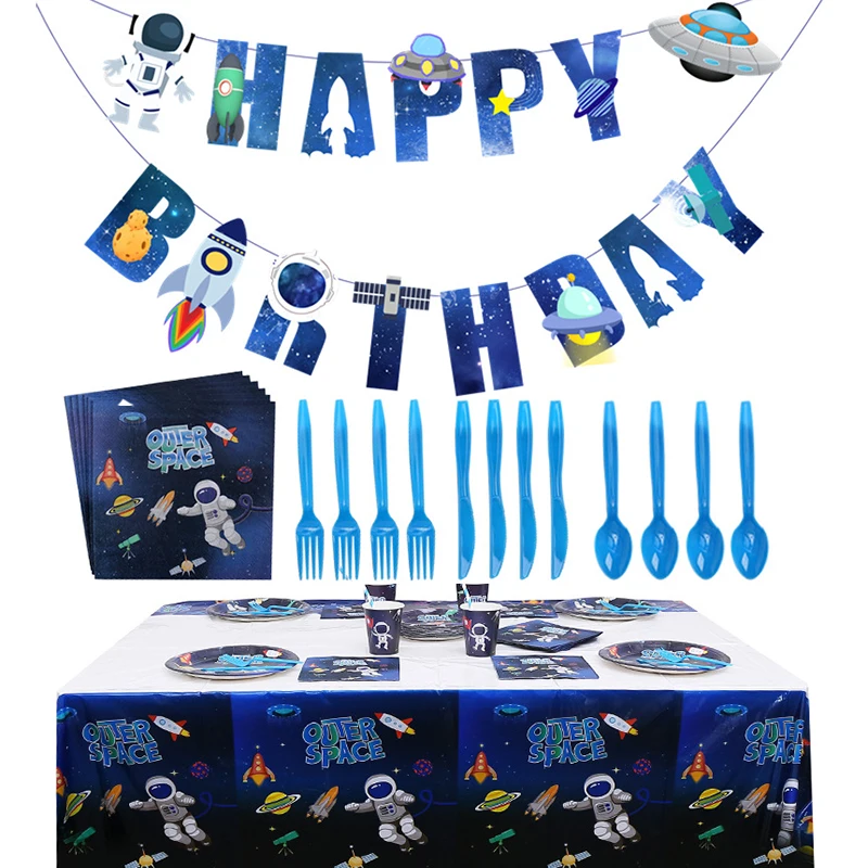 Космос торт Топпер мультфильм ракета украшения с днем рождения баннер Дети День
