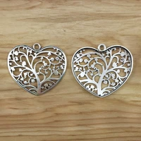 2 pieces tibetan silver large hollow tree heart charms pendants for necklace jewellery making findings accessories 49x56mm