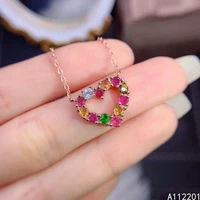 fine jewelry 925 sterling silver inset with natural gems women luxury elegant heart tourmaline pendant necklace support detectio