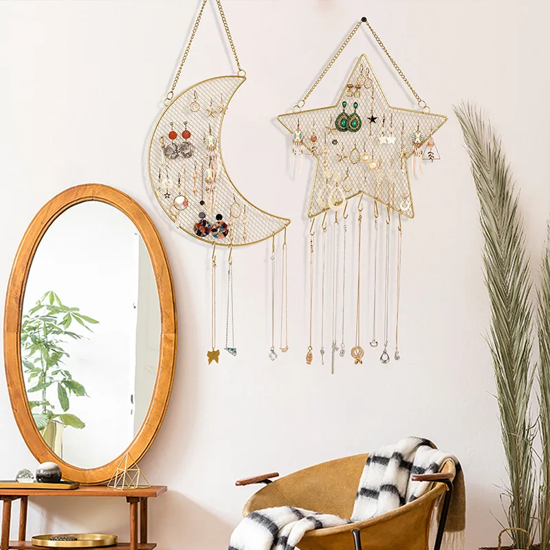 Jewelry Display Stand Jewelry Storage Rack for Earring Necklace Hanger Holder Moon Star Wall Mounted Display Stand Organizer