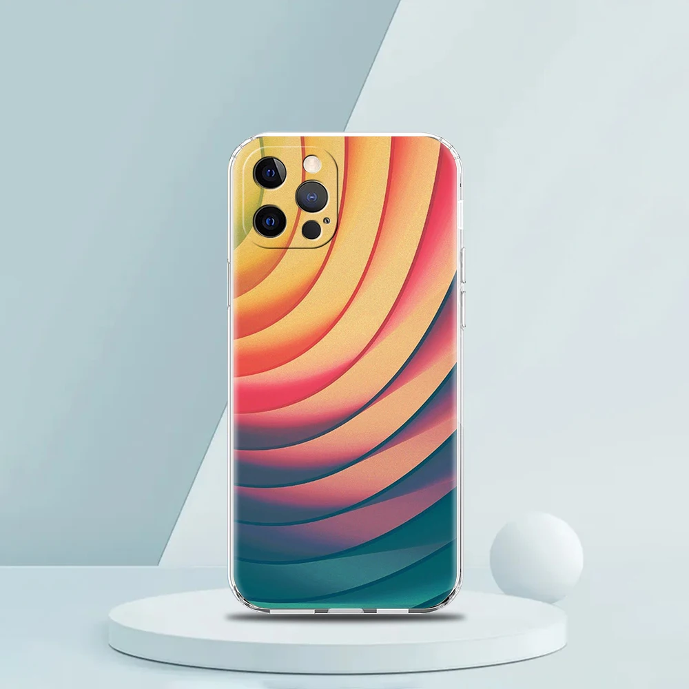 Retro Rainbow Stripe Art Transparent Silicone Phone Case For iPhone 14 13 12 11 Pro Max 8 7 Plus X XS Max XR SE 2020 Coque Shell
