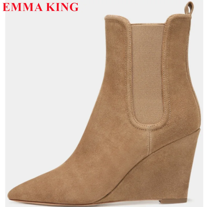 Женские Модные ботильоны на танкетке с острым носком зимние женские короткие