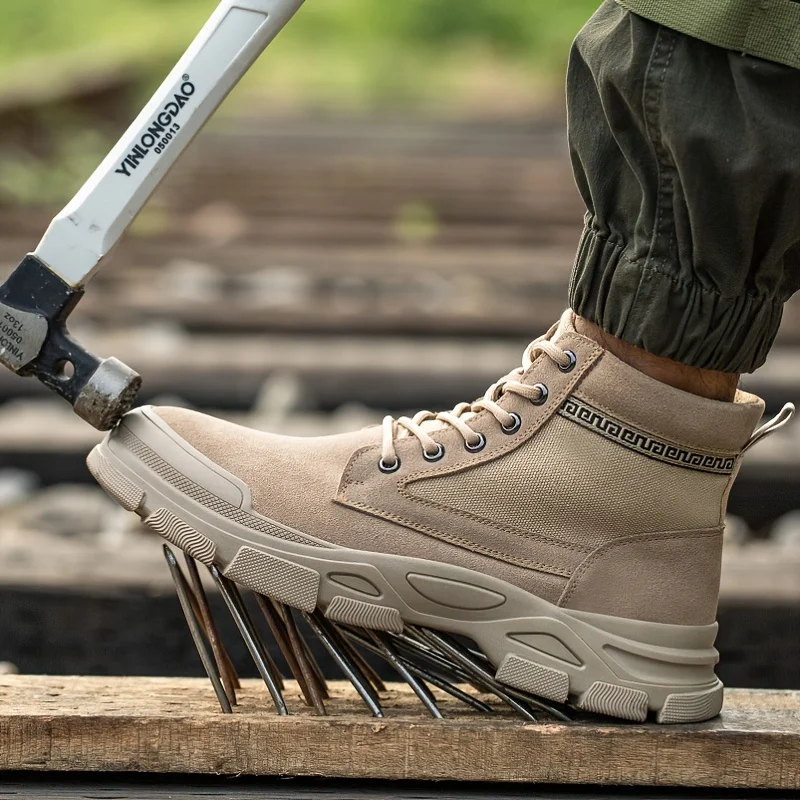 

Рабочая защитная обувь, непрокалываемая Нескользящая Рабочая обувь со стальным носком для мужчин и женщин, замшевые дышащие промышленные кроссовки