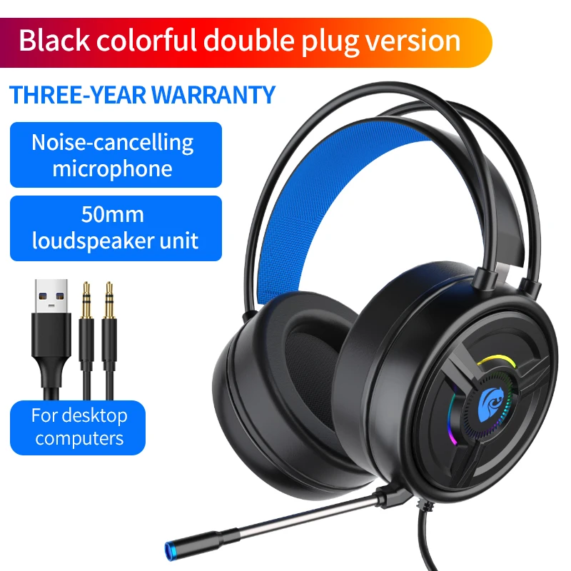 RGB Head Beam Gaming  Headphones with Microphone 3.5mm Wired Durable Stereo Surround Headset Gamer for PC PS4 PS5 Xbox Earphone images - 6