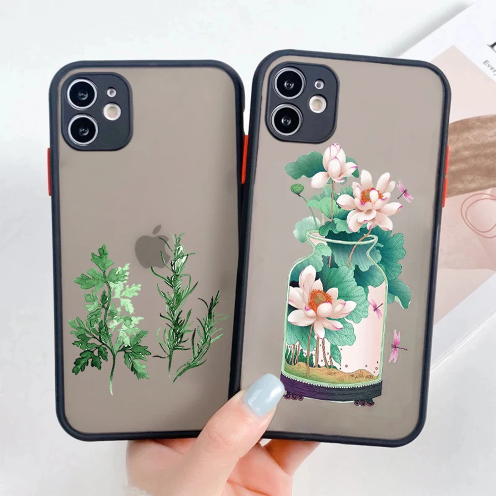 

Phone Case For iPhone 14 Plus 12 ProMax Cases For iPhone 13 Mini 11Pro 7 8 7Plus XR XS Max Cartoon Lotus Hard Back Coque Cover