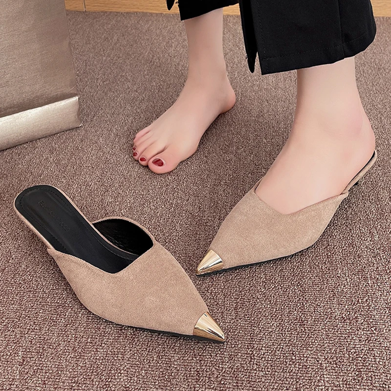 

Женские шлепанцы на среднем каблуке, летние сандалии, мюли с острым носком, туфли-лодочки, шлепанцы с ремешком на пятке, сланцы, 2023