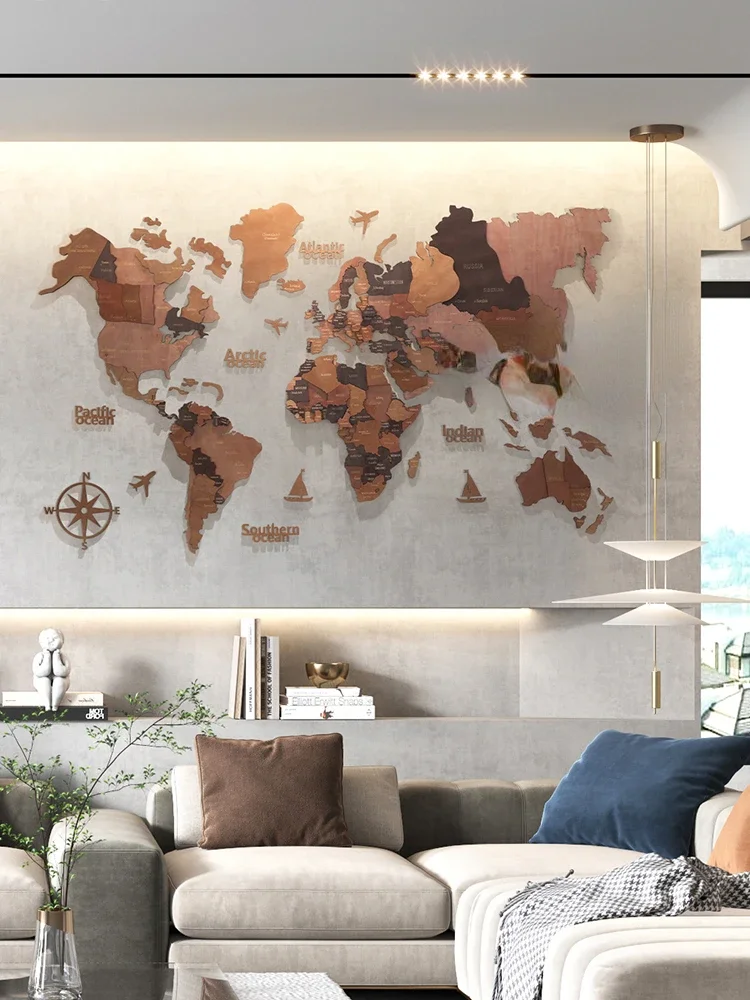 Настенные украшения в скандинавском стиле с прострочкой из массива дерева карта