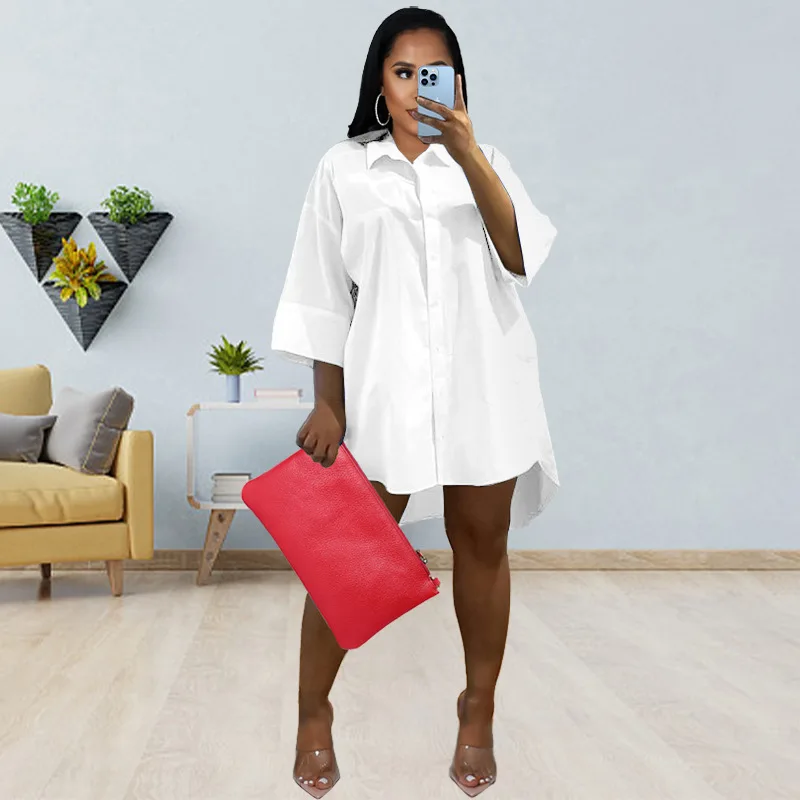 

Autumn Long Sleeve Shirt Dress Women 2022 Spring Casual Satin Lapel Collar Single Breasted Button Office Work Loose Top Dress