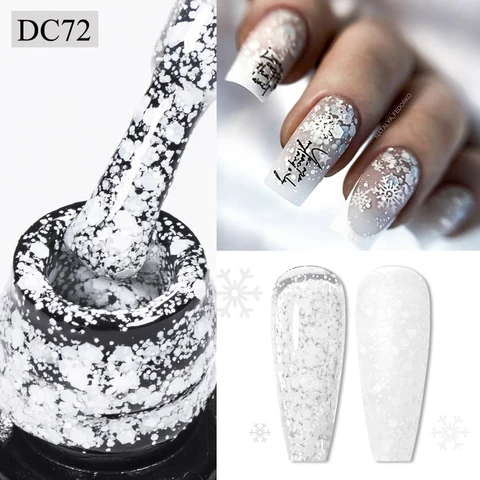 Гель-лак Mtssii для ногтей со снежинками 7 мл milky white pink glitter