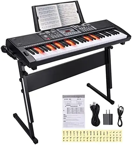 

61 клавиша Премиум электрическая клавиатура пианино для начинающих с подставкой,-в двойных динамиках, микрофон, наушники, подставка и дисплей P