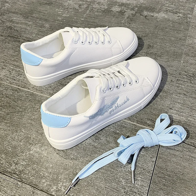 Size 35-43  Running Shoes Woman Summer Lace-up Trainers Round Toe Shoes White Sneakers Female Student Shoes C8298