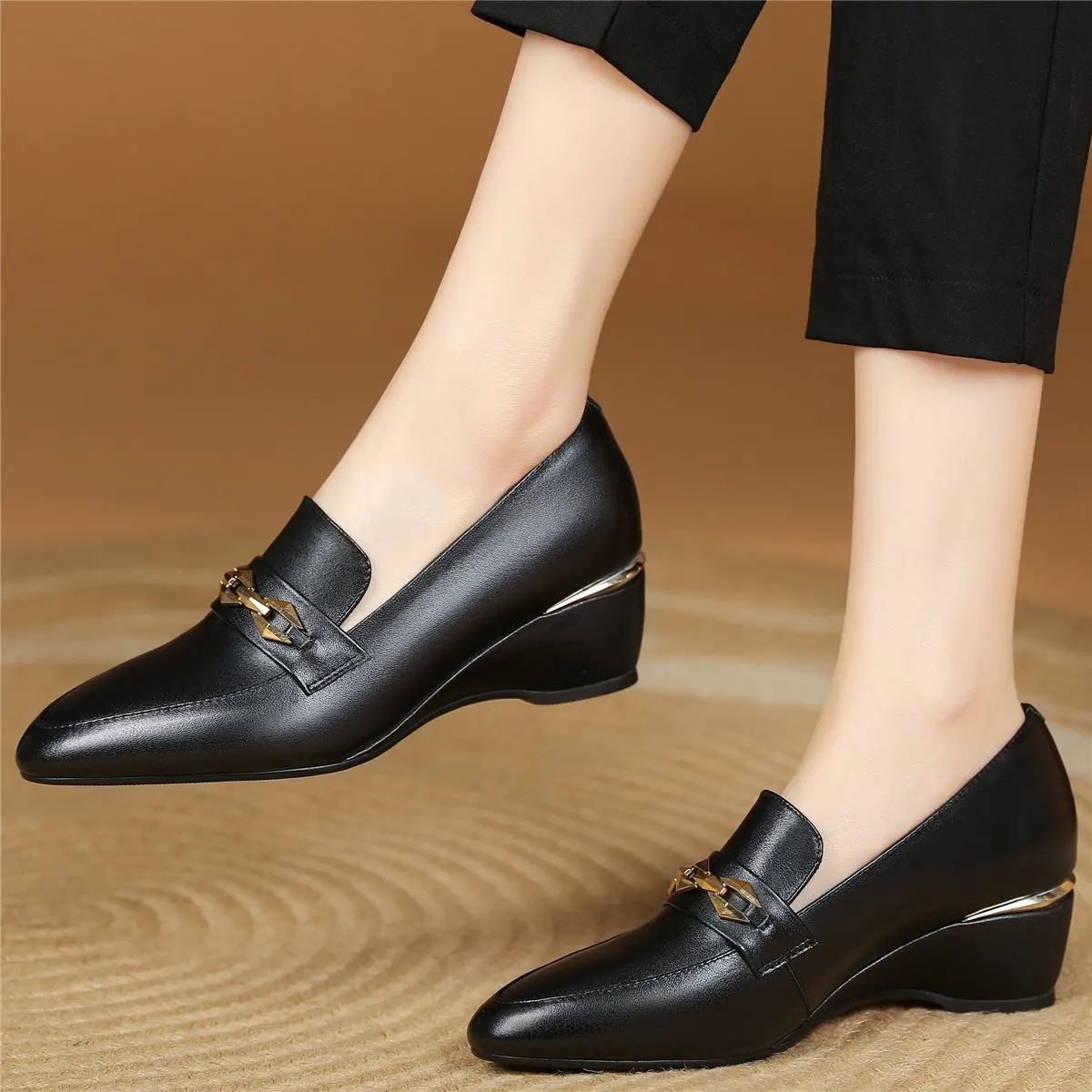 2023 Wedges Oxfords Shoes Women Genuine Leather Med Heels Platform Pumps Female Shallow Round Toe Fashion Sneakers Casual Shoes