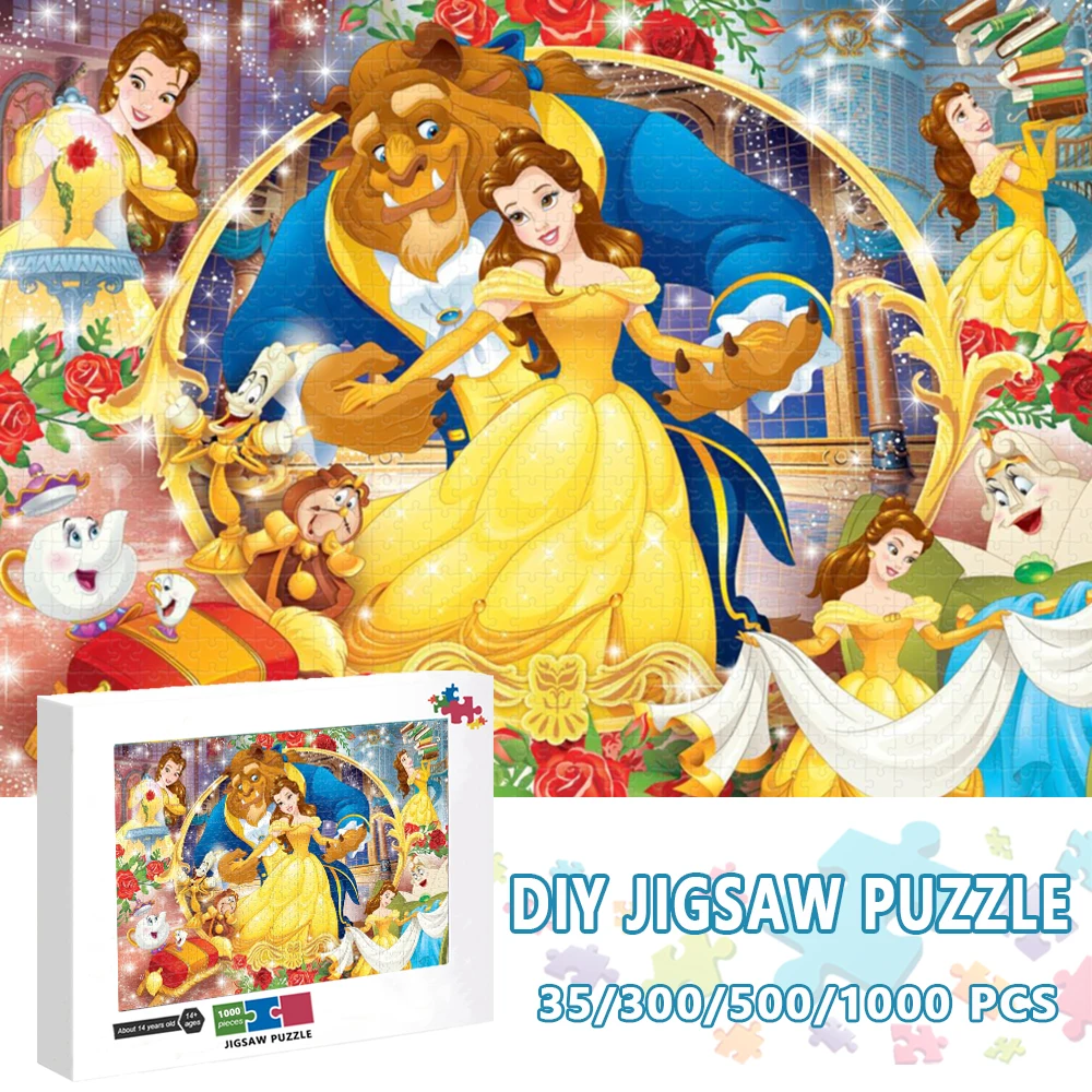 

300/500/1000 Pieces Disney Princess Belle Jigsaw Puzzles Assembling Puzzles for Adults Beauty and The Beast Puzzle Kids Games