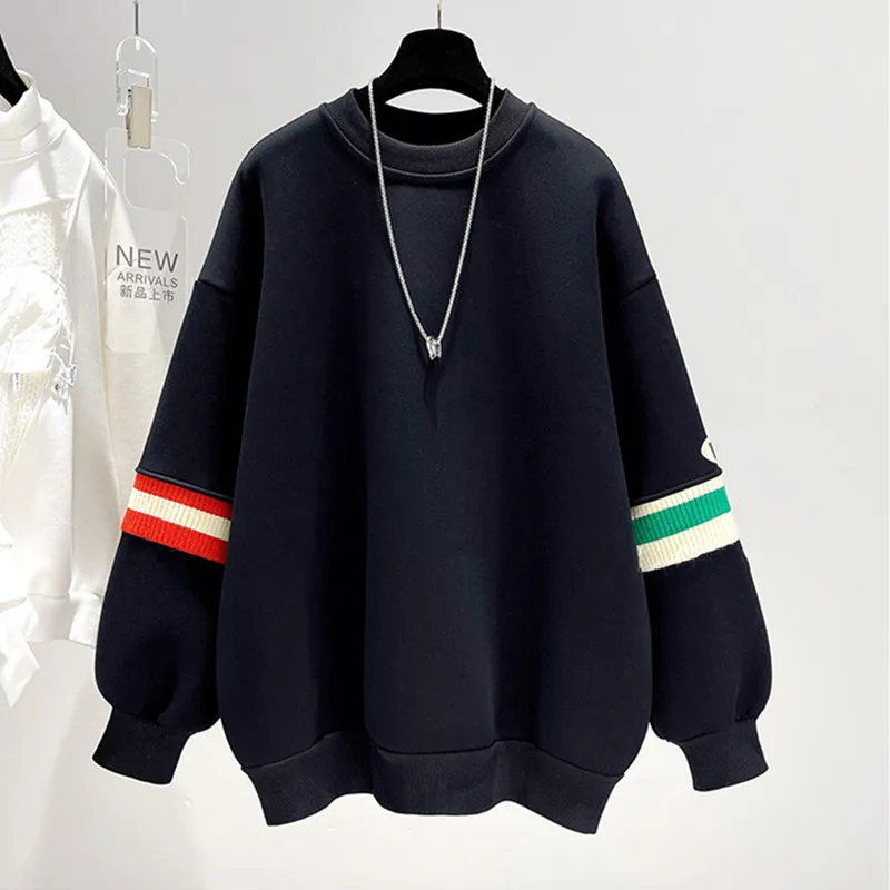 

Sandro Rivers Color Contrast Splicing Flocking Stripe Printing Plush Thickened Sweater Women Loose Coat