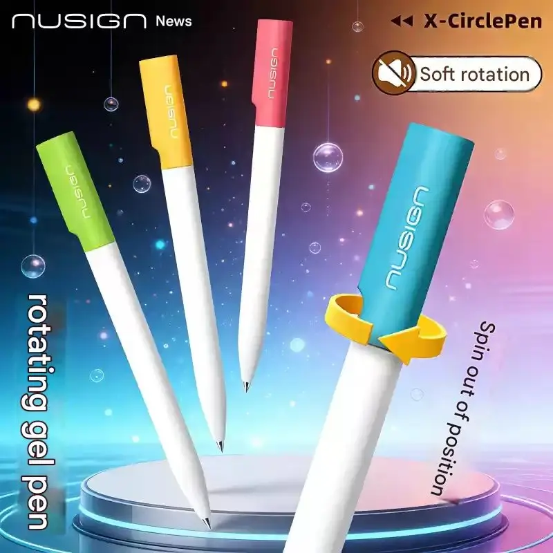 Фото Гелевая ручка NUSIGN X-CirclePen, 2 шт., выдвижная, 0,5 мм, 120 °   Капсула для записей с бесшумным вращением и защитой от распахивания, быстросохнущая, для рисования и письма №1