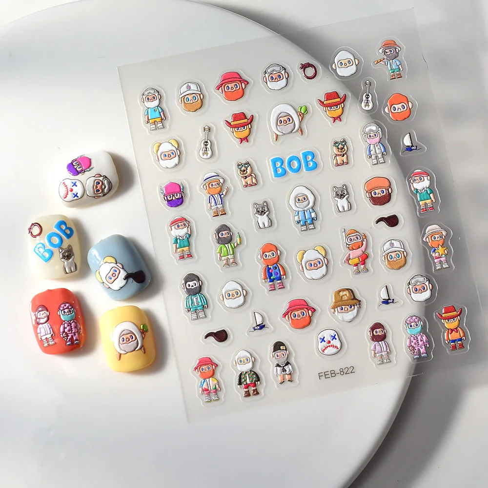 Детская Наклейка для ногтей 5D рельефный дизайн мультяшный милый самоклеящийся