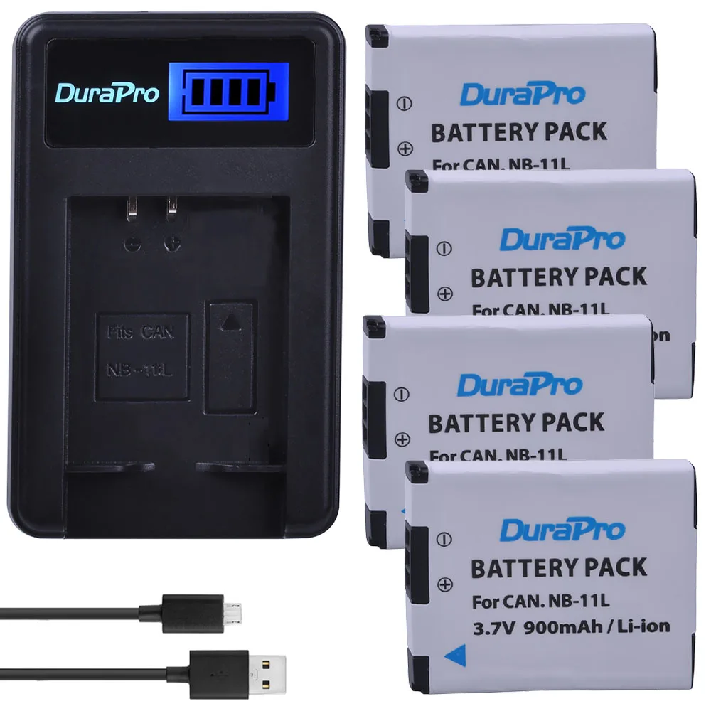 

DuraPro 4pcs NB-11L NB11L NB-11LH Battery +LCD USB Charger For Canon IXUS 125 240HS A3400 A4000 A2300 A2400 Z1 Bateria