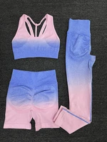 asheywr women gradient two piece sets seamless shockproof push up bras set fitness high waist leggings workout suit female