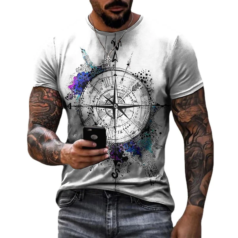 

Men's Summer 3D Printed Compass T-Shirt Hip-Hop Style Large Size T-Shirt Cross Style O-Neck Short Sleeve Men Clothing XXS-6XL