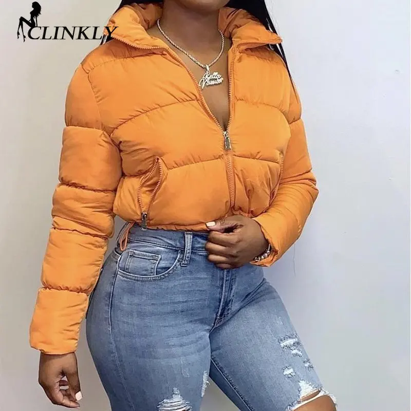 

Осенне-зимнее однотонное пуховое пальто Clinkly, пуховая куртка и пальто для женщин, пузырьковая верхняя одежда, укороченная верхняя одежда, од...