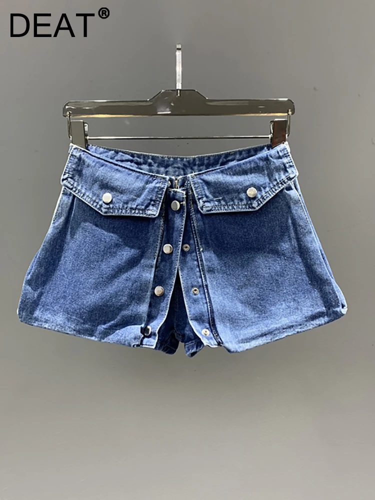 

DEAT Women's Denim Shorts High Waist Patchwork Big Pockets Single Breasted Cargo Short Pants 2023 Summer New Fashion 29L2586