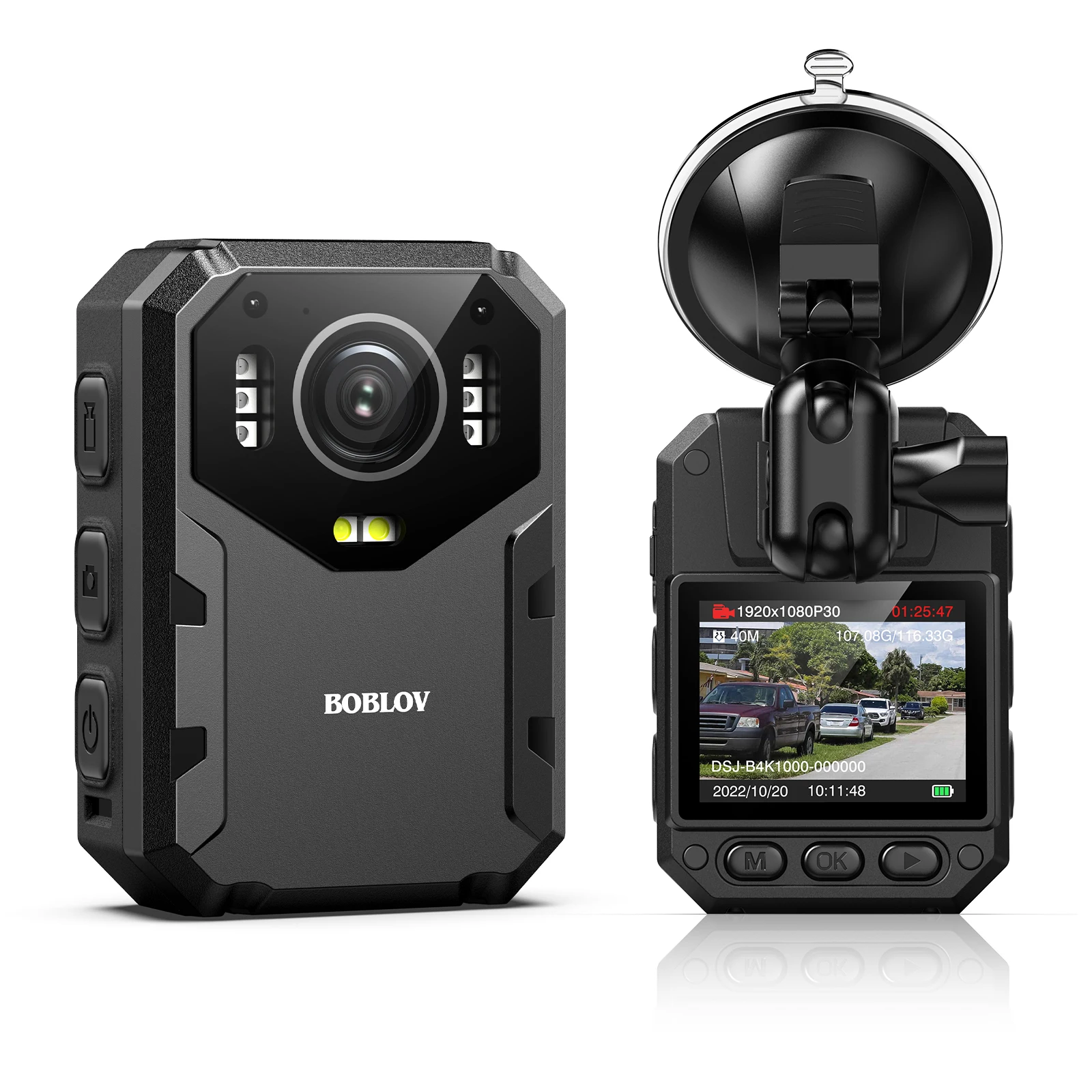 

BOBLOV B4K1 Mini Camera GPS 128GB Body Mounted Cameras Police 3100mAh Battery 12hours Shooting Red-Blue Alarm Dashcam 4K Cam